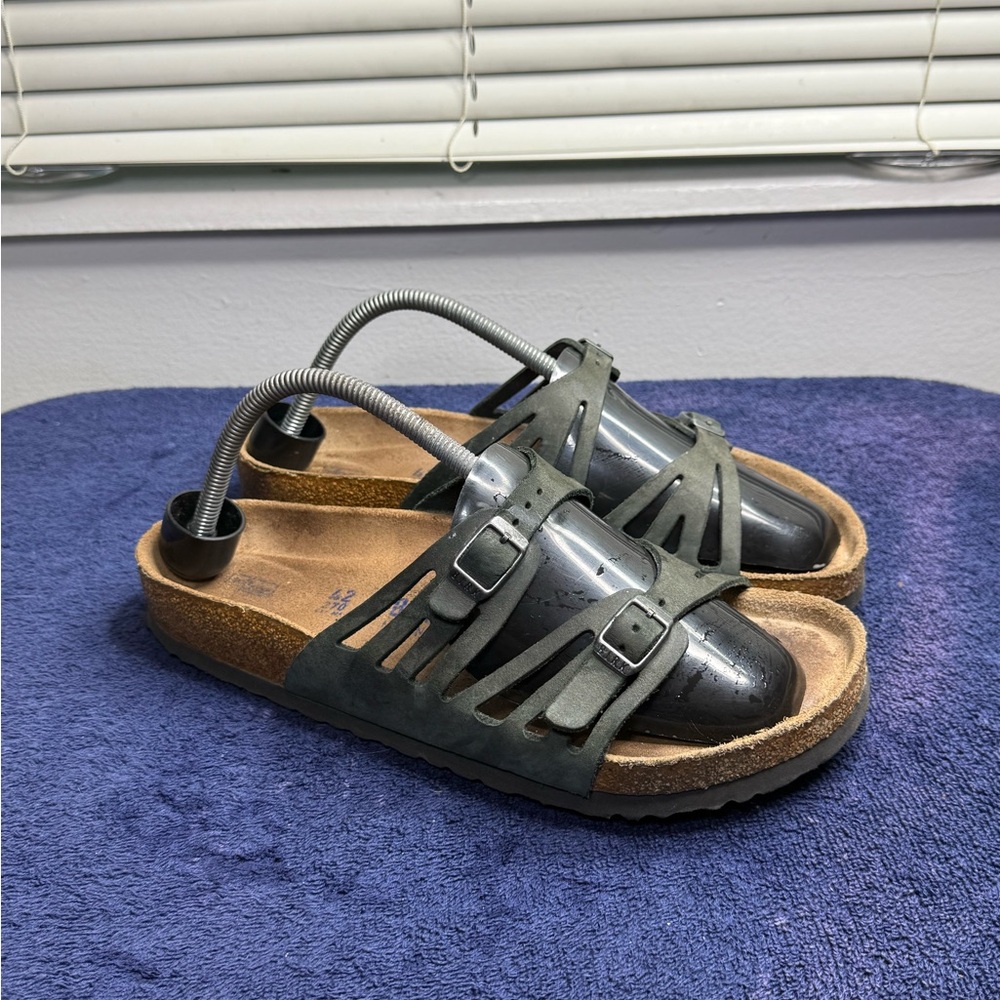 Birkenstock Black Brown Two-Tone Cutout Slide Sandals
